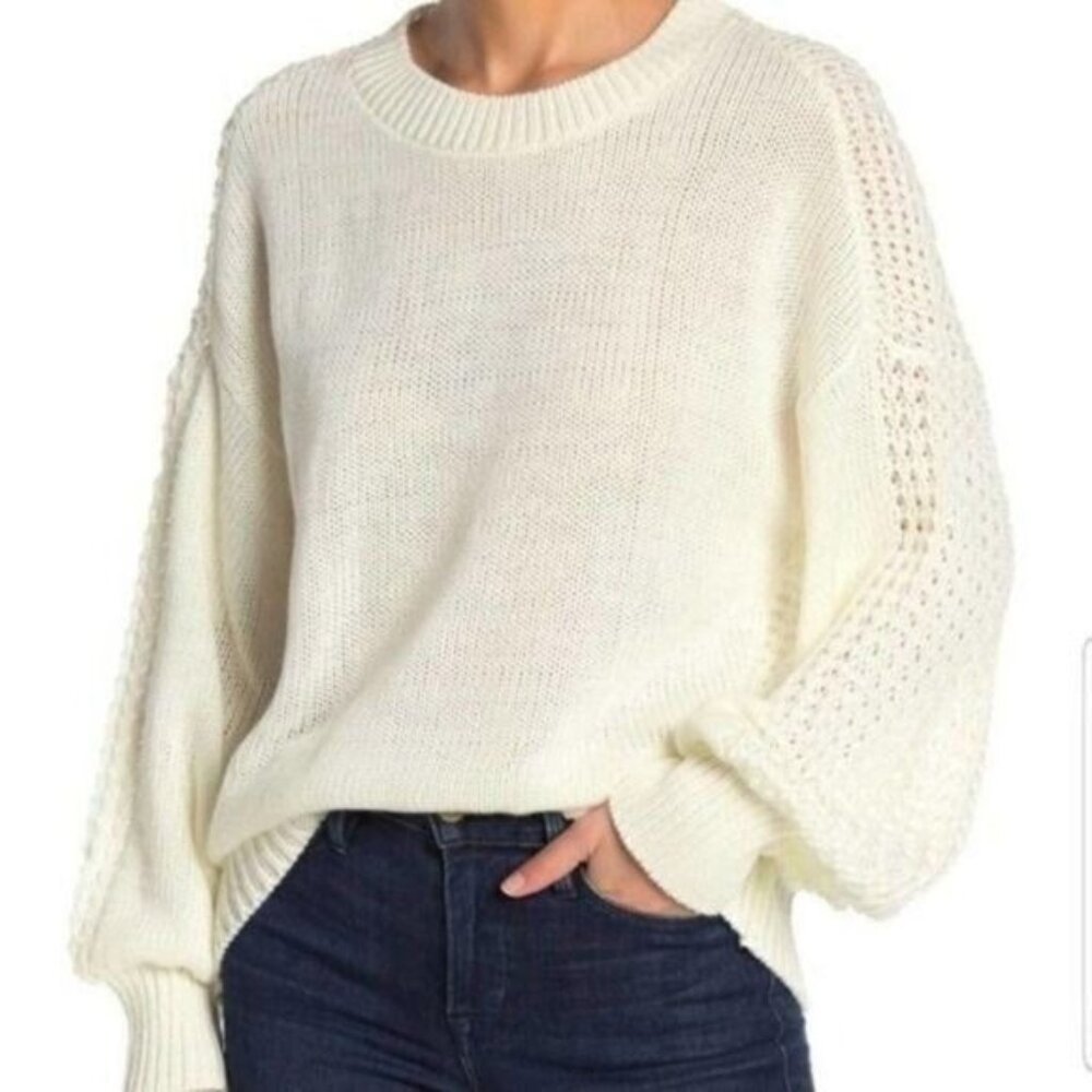 Abound Open Knit Crew neck Pullover Sweater Ivory White XXS NWT‎
